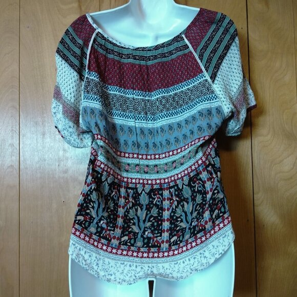 Forever 21 Women's Small Short Sleeve Boho Peasant Pullover Blouse With Tassels - Picture 5 of 5